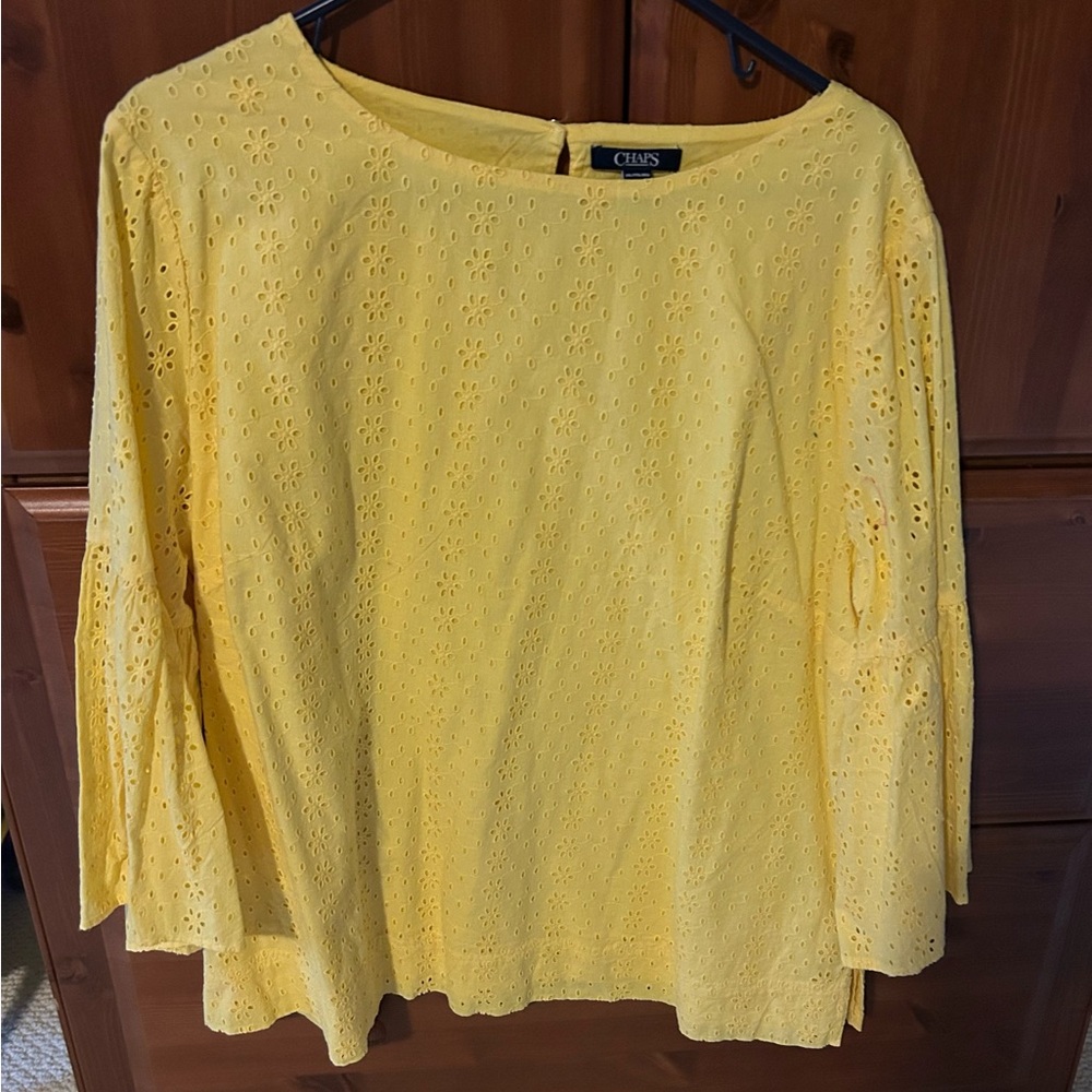 Chaps eyelet blouse with bell sleeves.